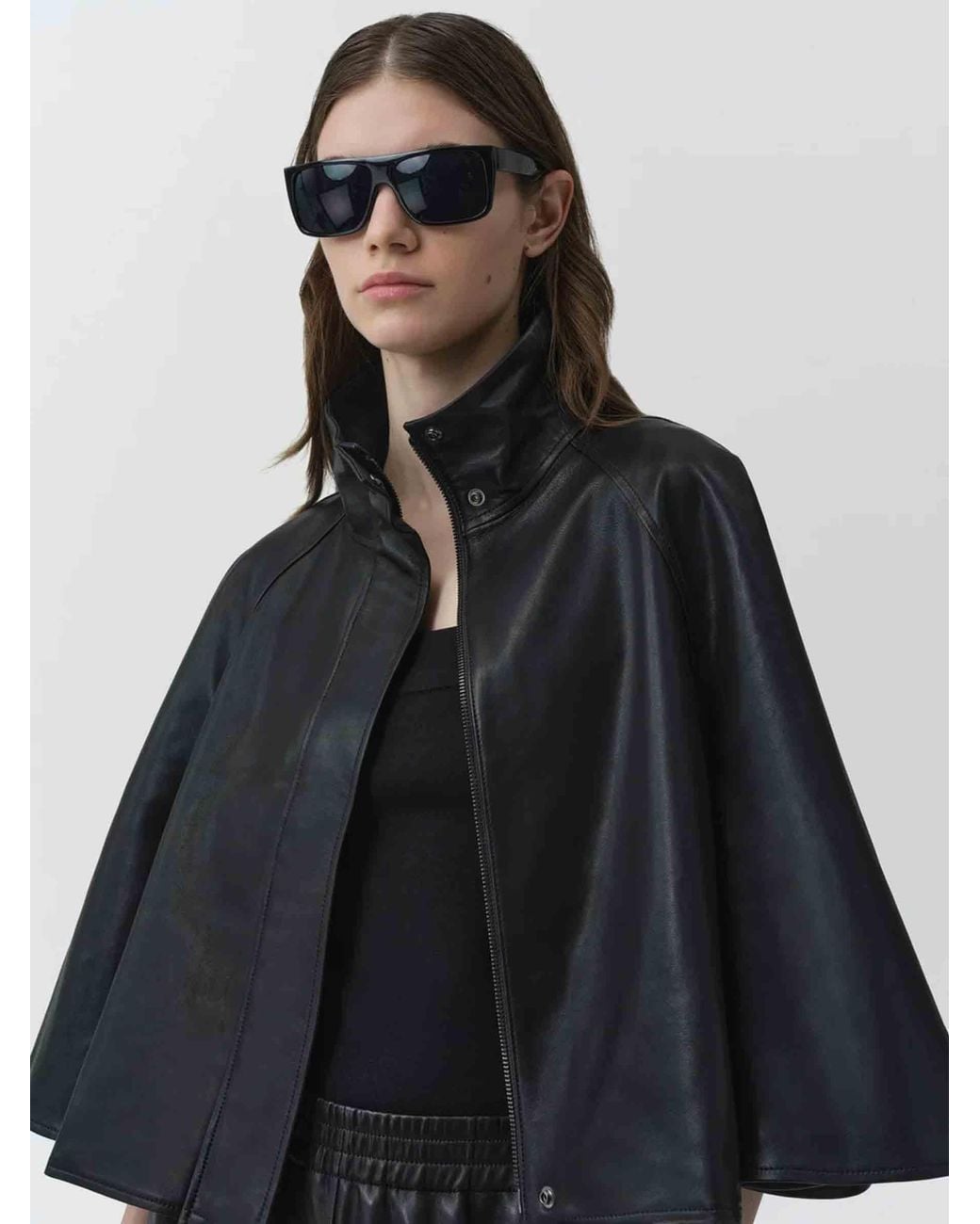 Jonathan Simkhai Black Smooth Leather Cloak
