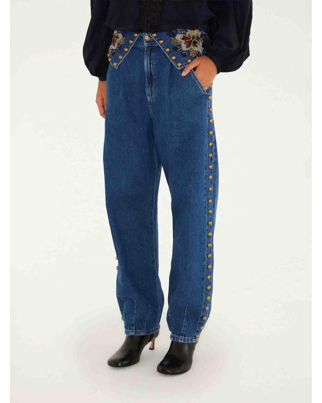 Farm Rio Blue Embroidered Studded Jeans