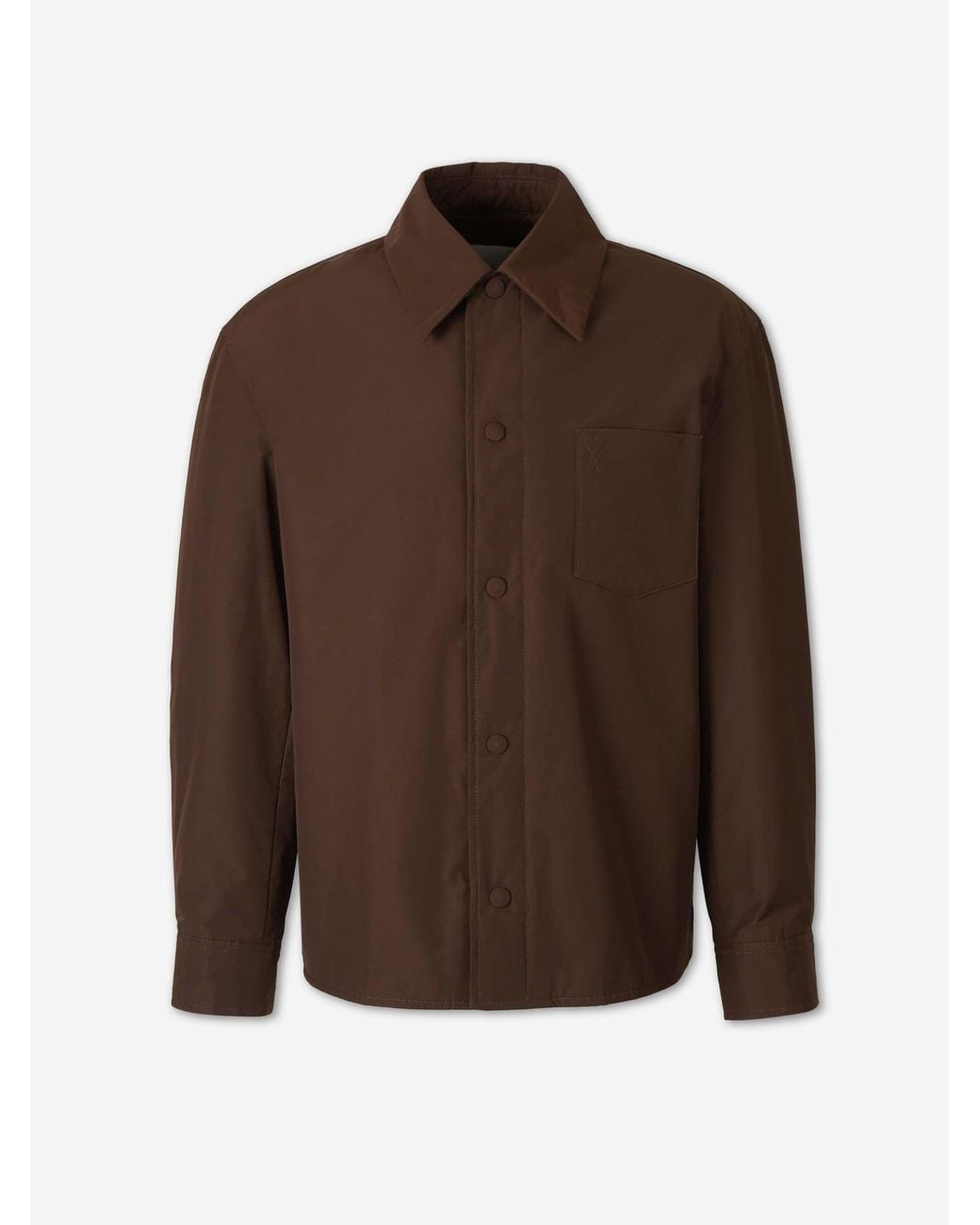 AMI Brown Plain Polyester Cotton Overshirt for men
