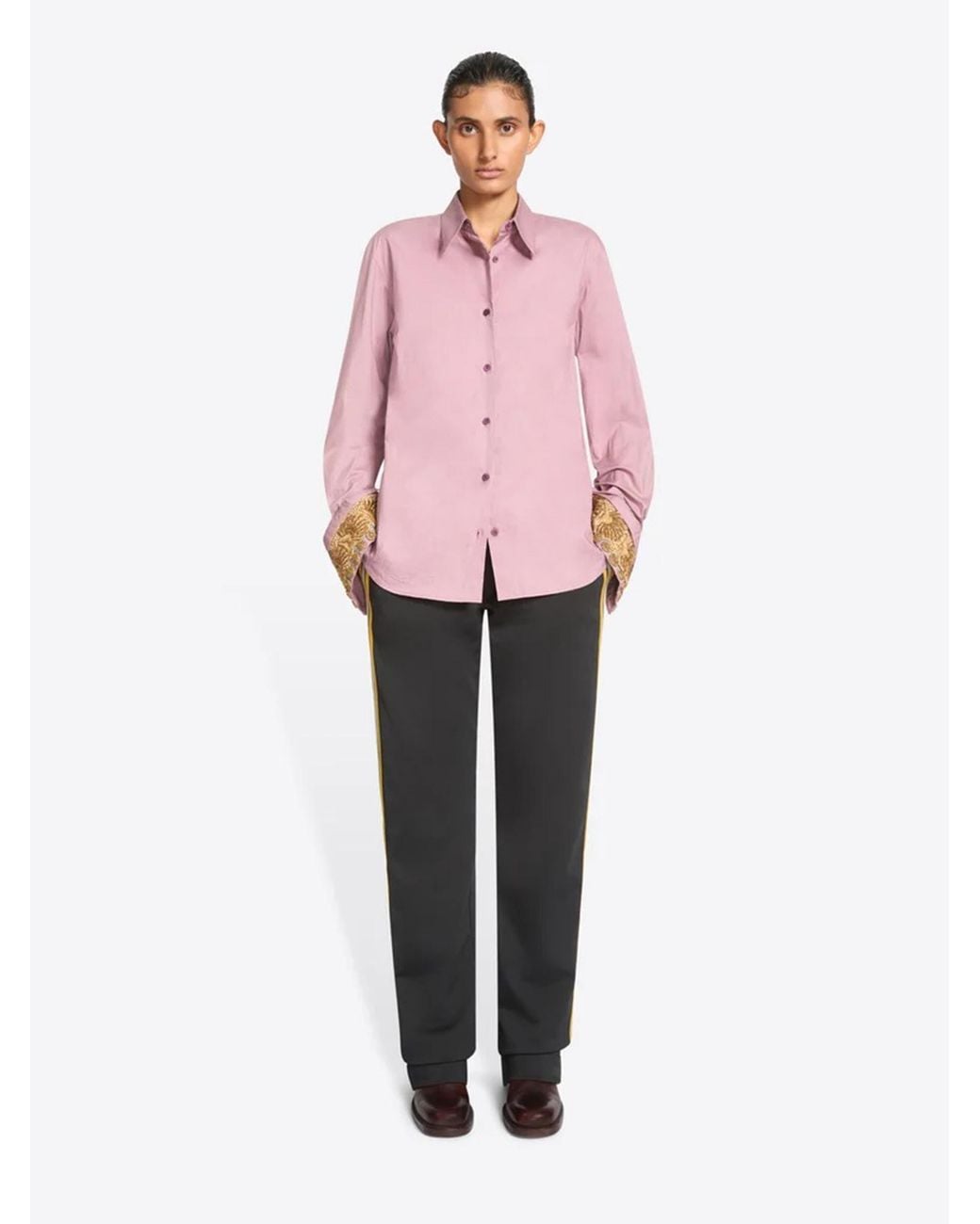 Dries Van Noten Pink Shirt With Embroidered Cuffs