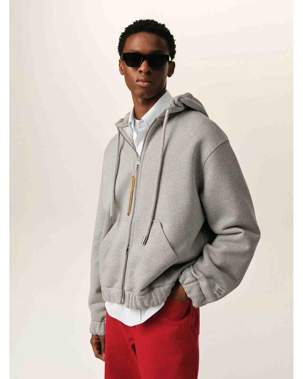 AMI Gray Zip-Up Hoodie for men