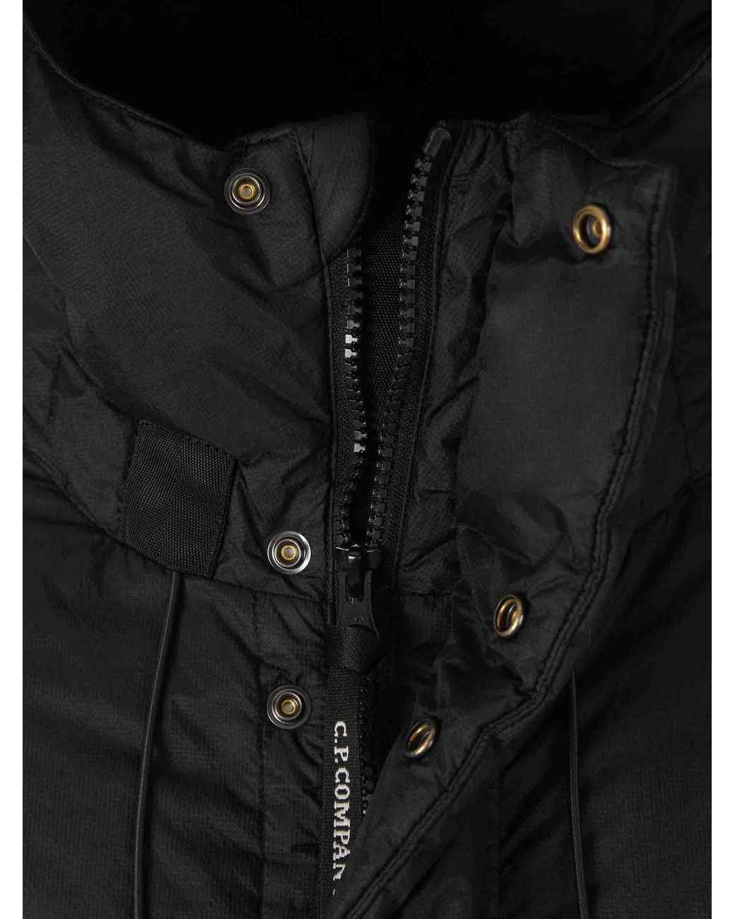 C P Company Black Long Polyamide Down Jacket for men