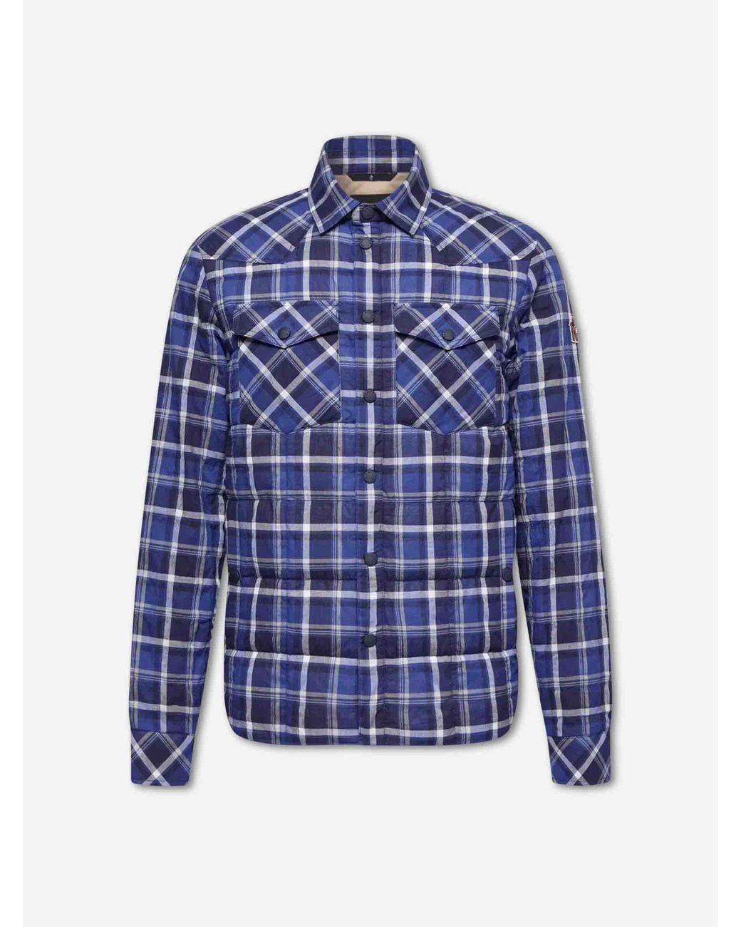 Moncler Blue Quilted Plaid Overshirt for men