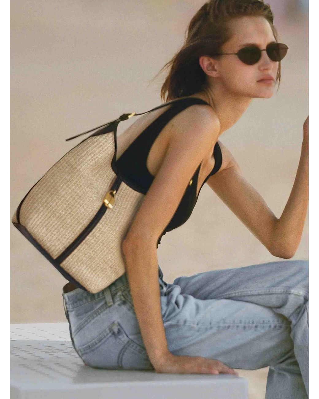 DeMellier London Natural The Sienna Bucket Raffia Bag