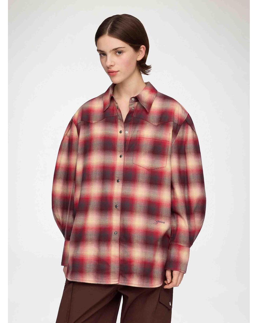 Ganni Red Plaid Casual Shirt