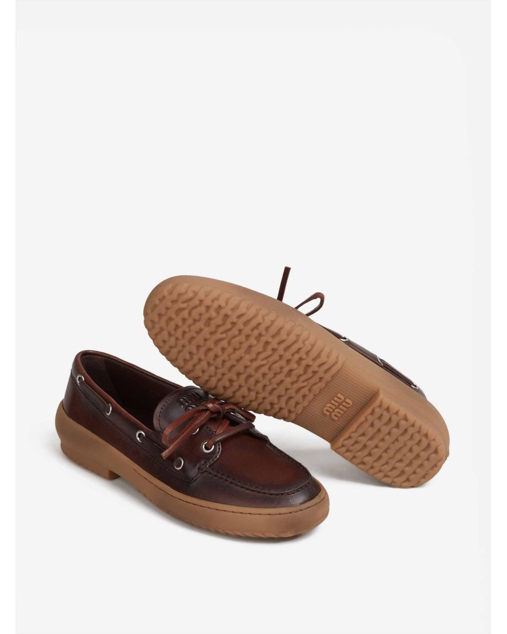 Miu Miu Brown Leather Boat Shoes