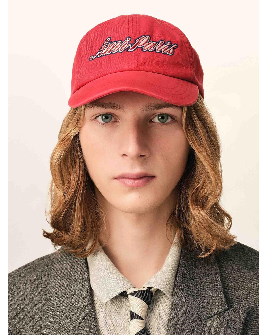 AMI Red Cotton Cap With Logo for men