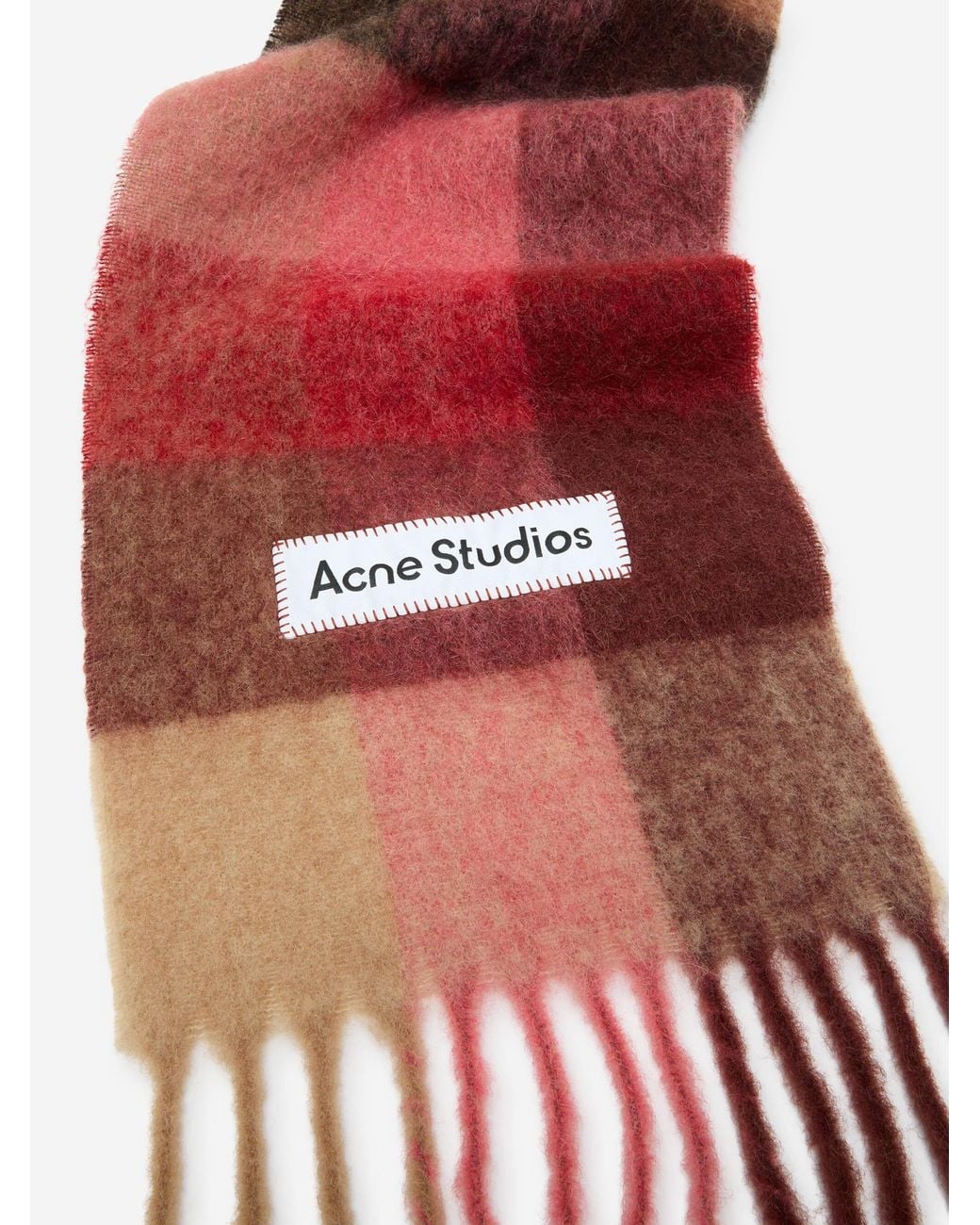 Acne Red Wool Plaid Scarf