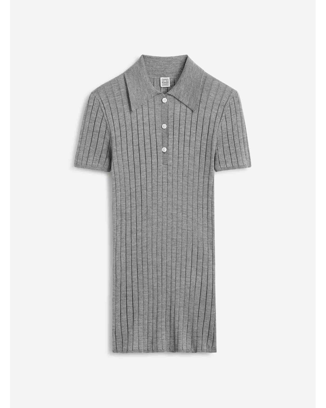 Totême Gray Ribbed Knit Polo Shirt