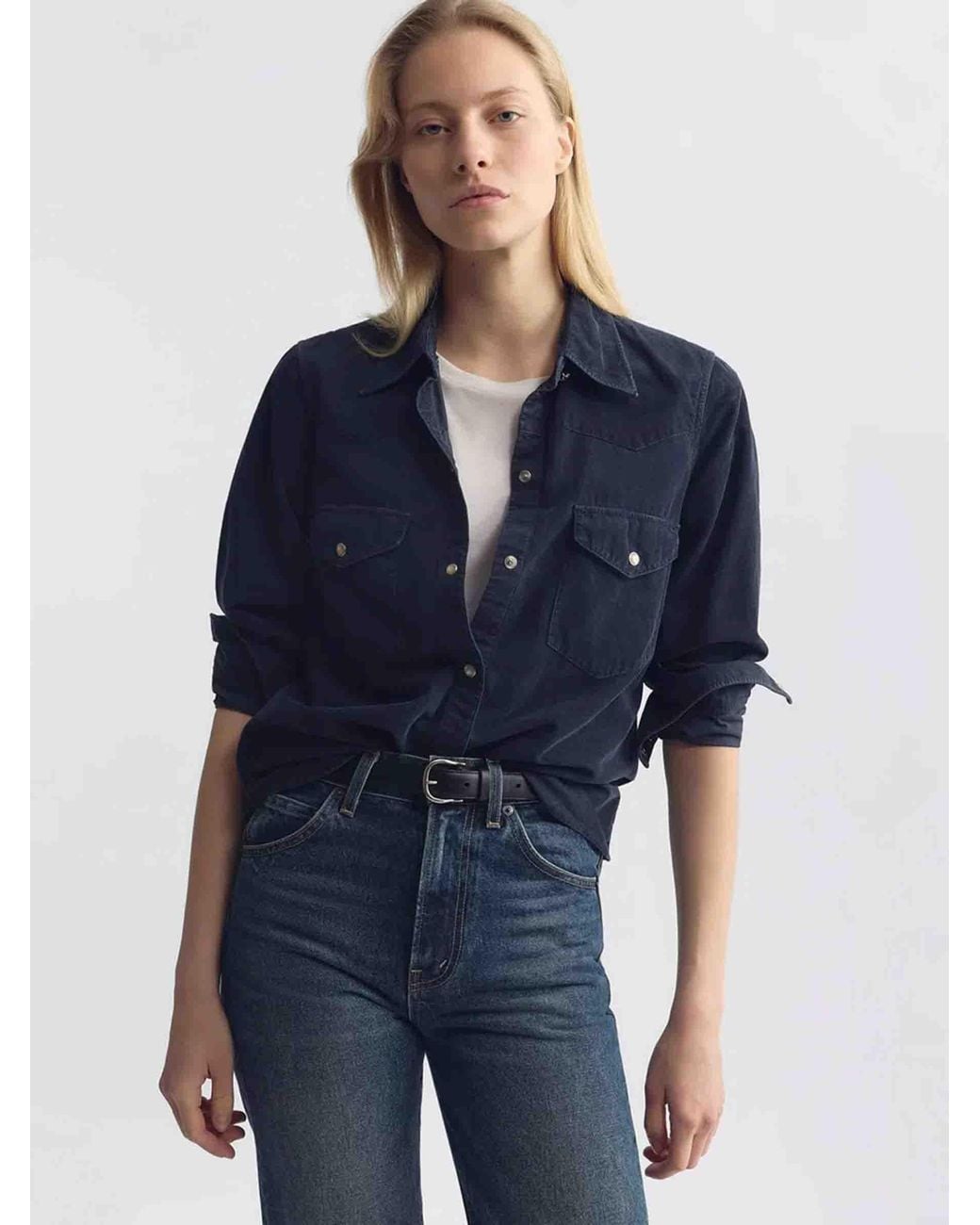 Nili Lotan Blue Travis Corduroy Shirt