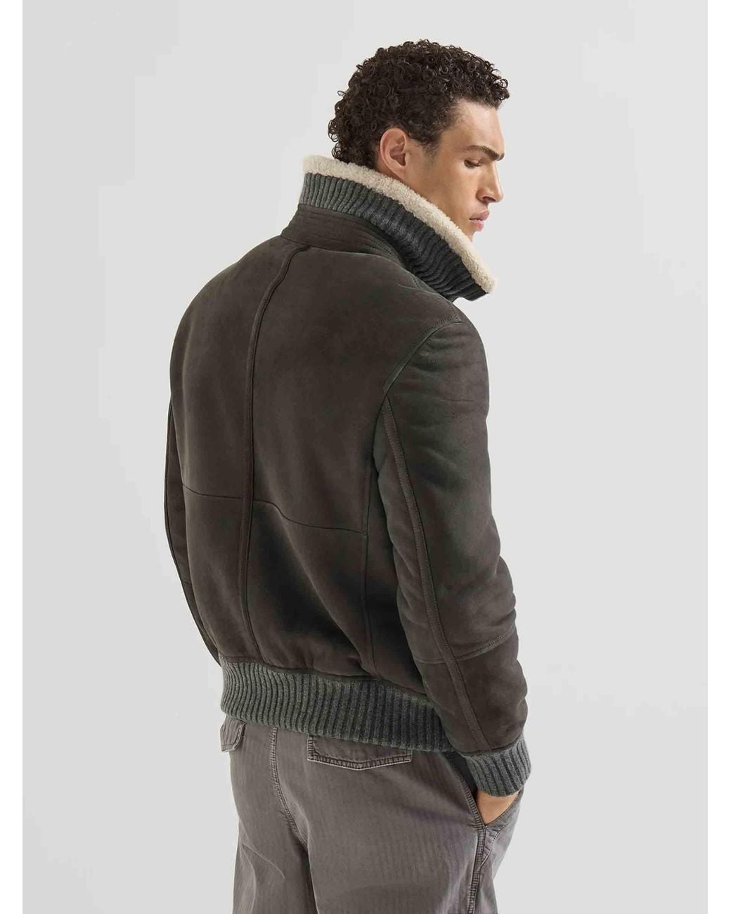 Brunello Cucinelli Black Leather Bomber Jacket for men