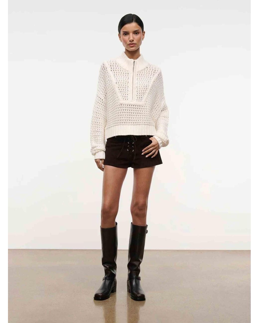 Staud White Openwork Zip Cardigan