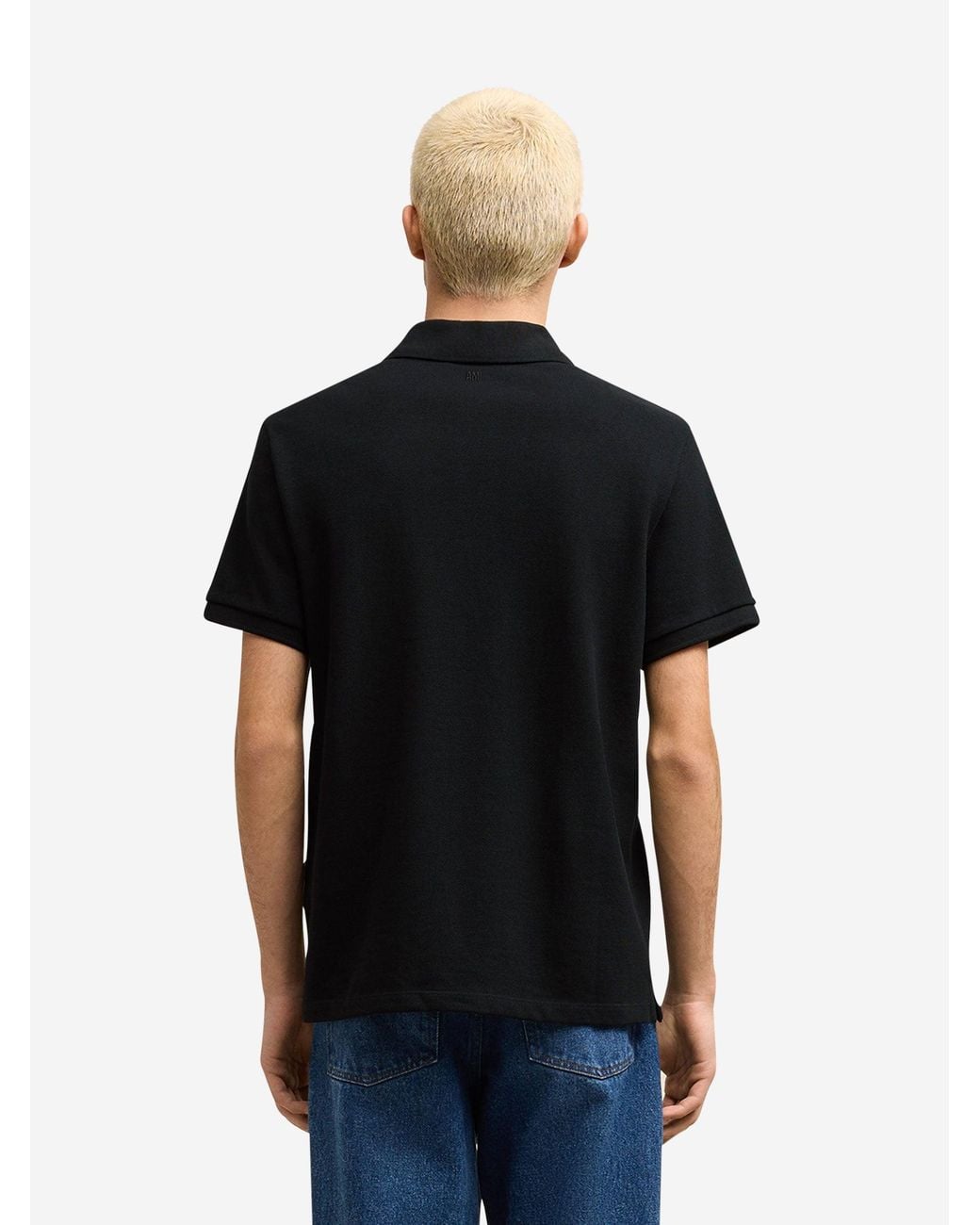 AMI Black Cotton Logo Polo for men
