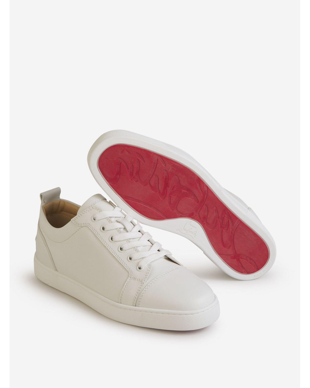 Christian Louboutin White Leather And Mesh Louis Junior Spikes Low Top  Sneakers Size 44 Christian Louboutin