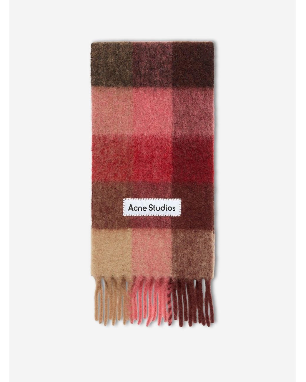 Acne Red Wool Plaid Scarf