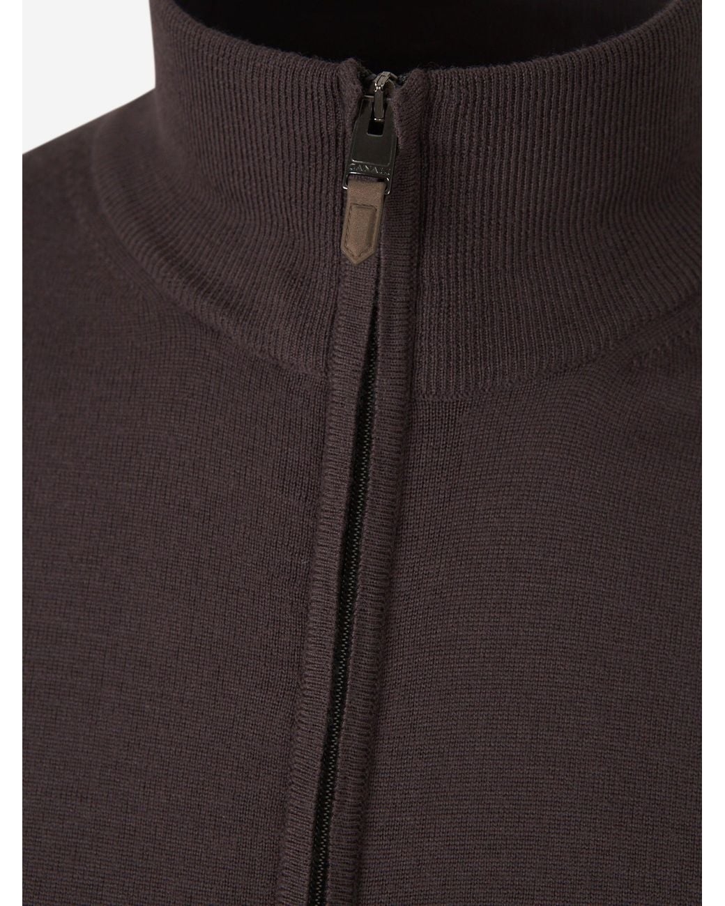 Canali Brown Wool Zip Cardigan for men
