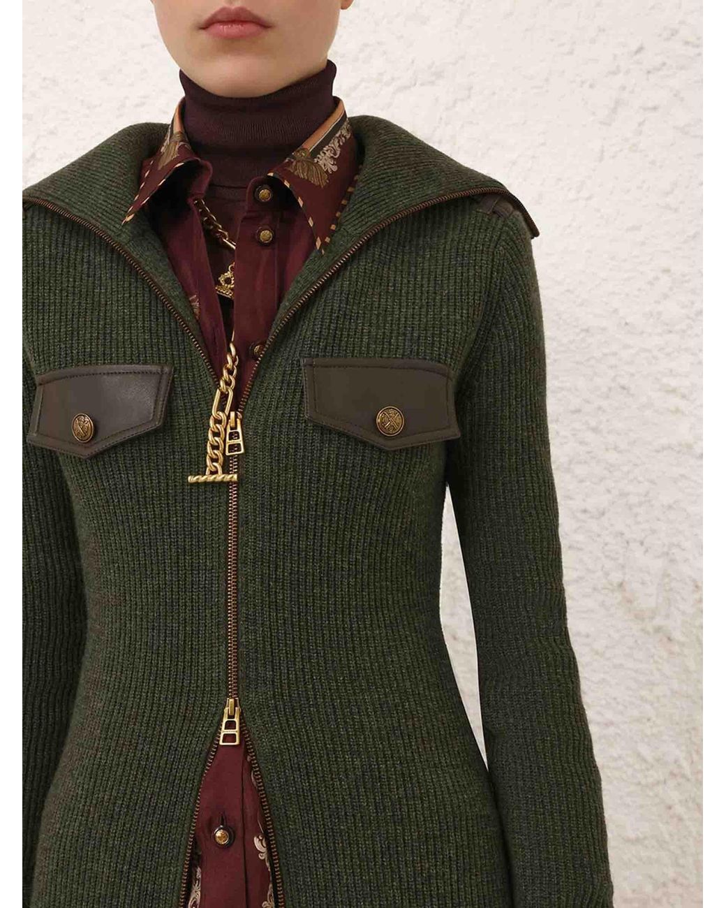 Zimmermann Green Long Zip-Up Cardigan