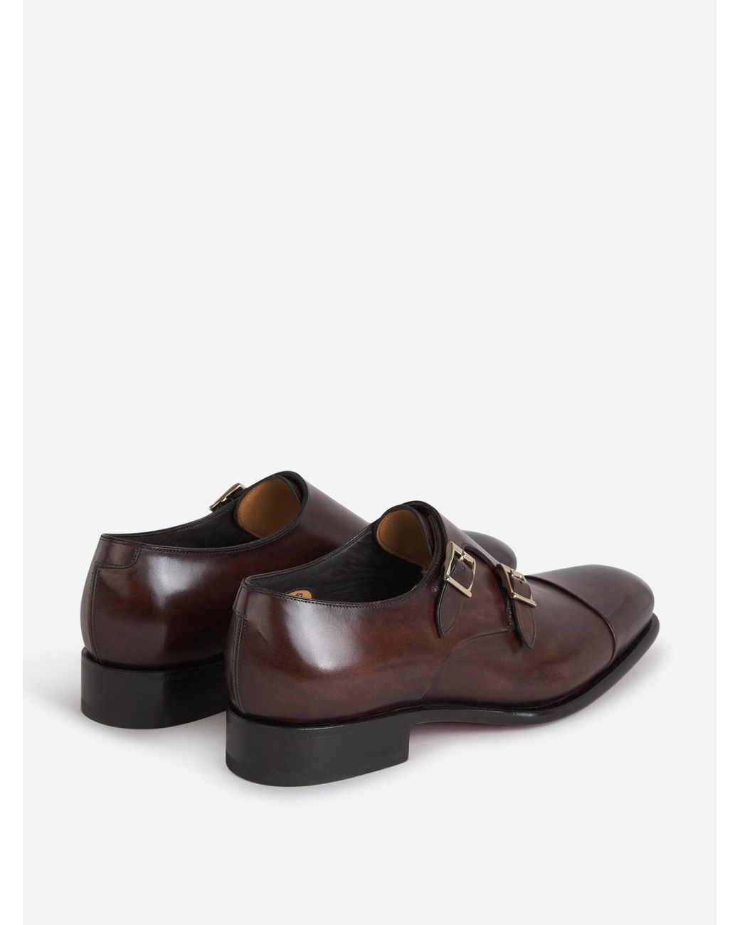 Santoni Brown Double Buckle Shoes for men