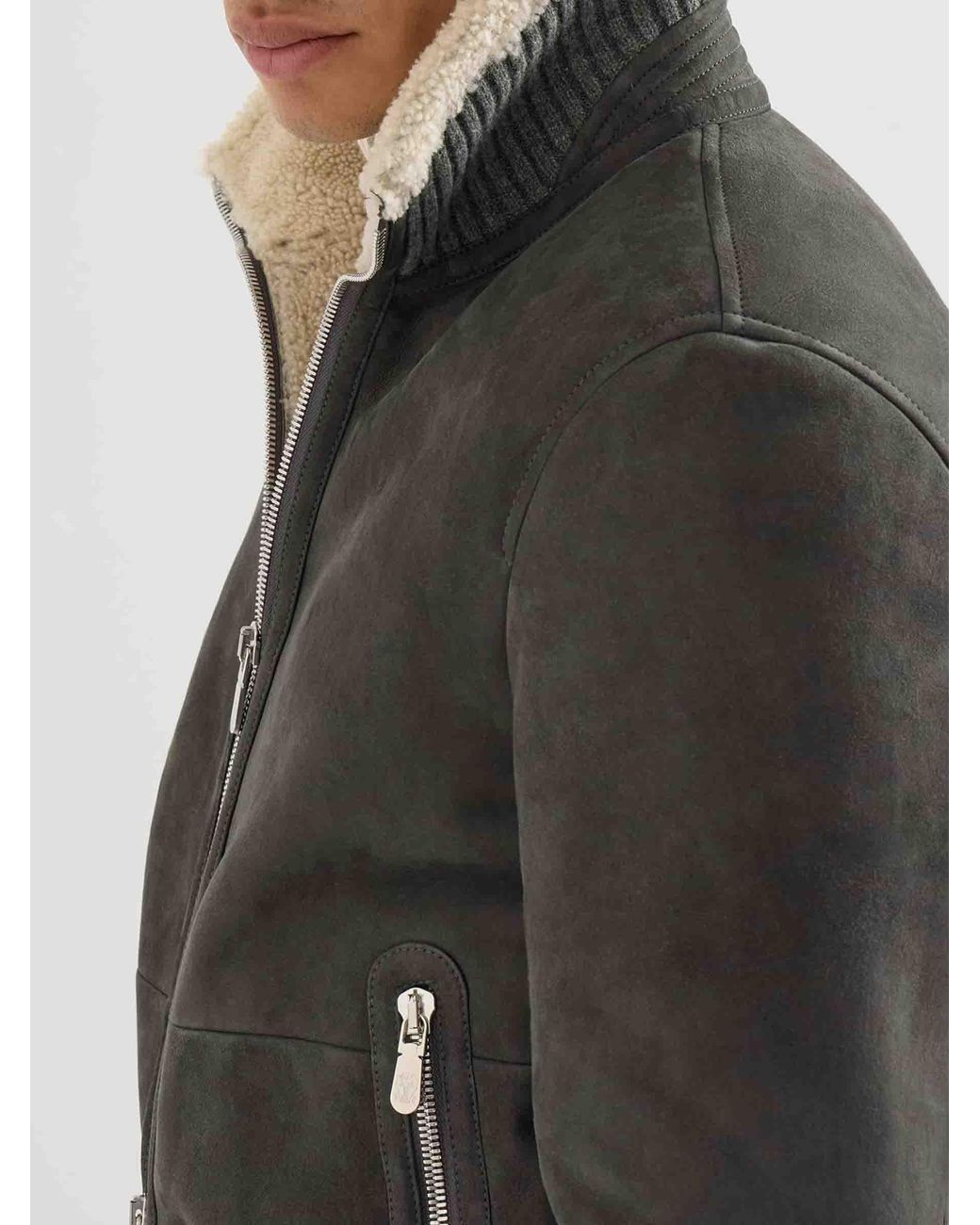 Brunello Cucinelli Black Leather Bomber Jacket for men