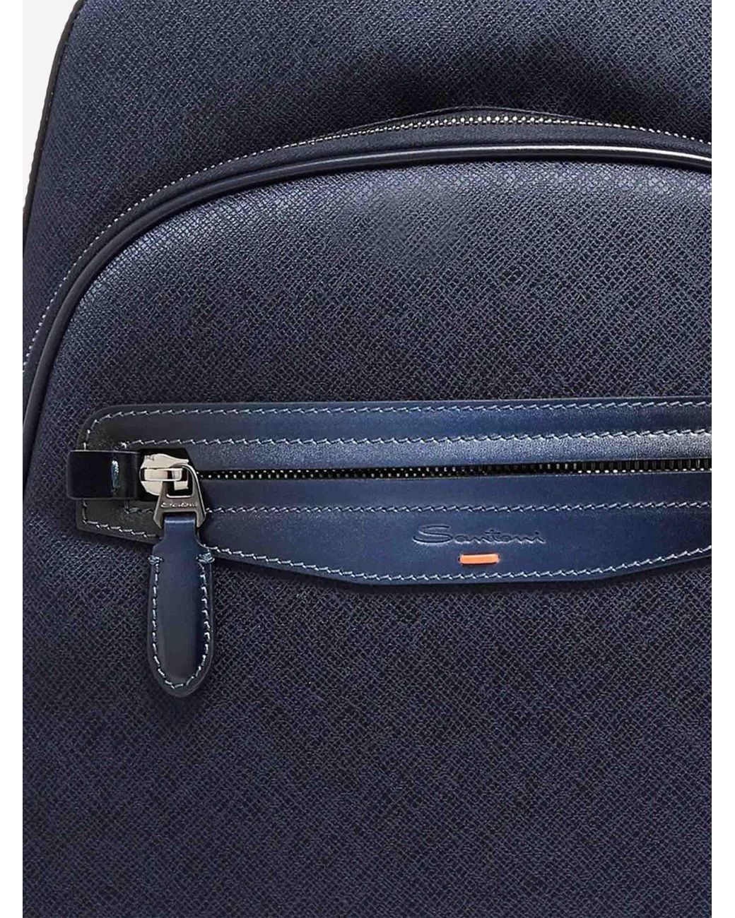 Santoni Blue Leather Nylon Backpack for men