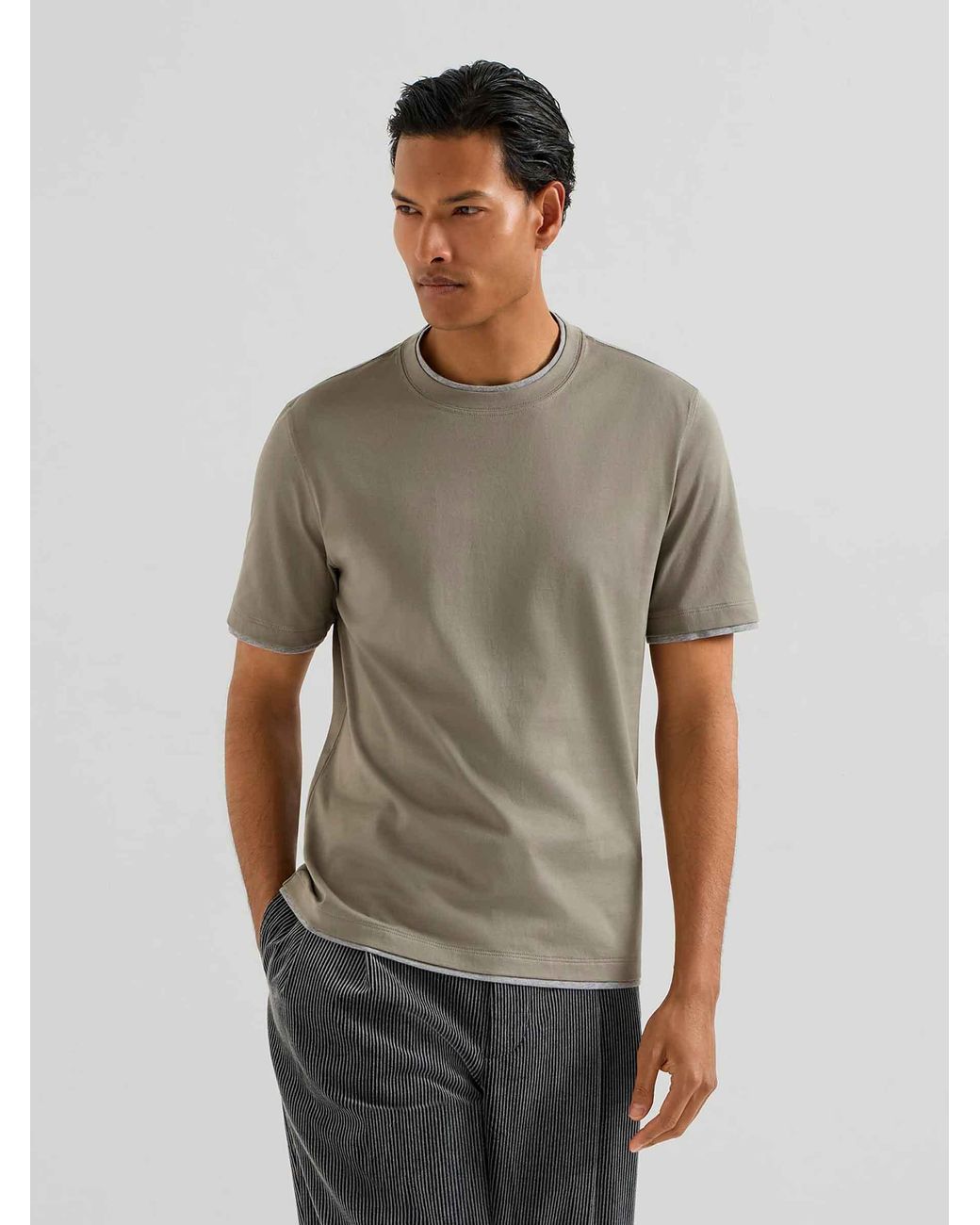 Brunello Cucinelli Gray Layered Short Sleeve T-Shirt for men