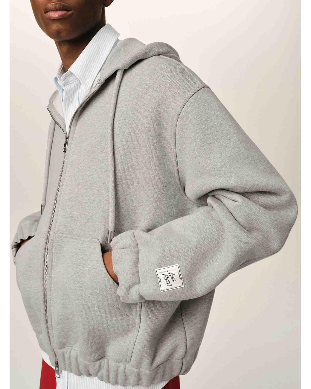 AMI Gray Zip-Up Hoodie for men