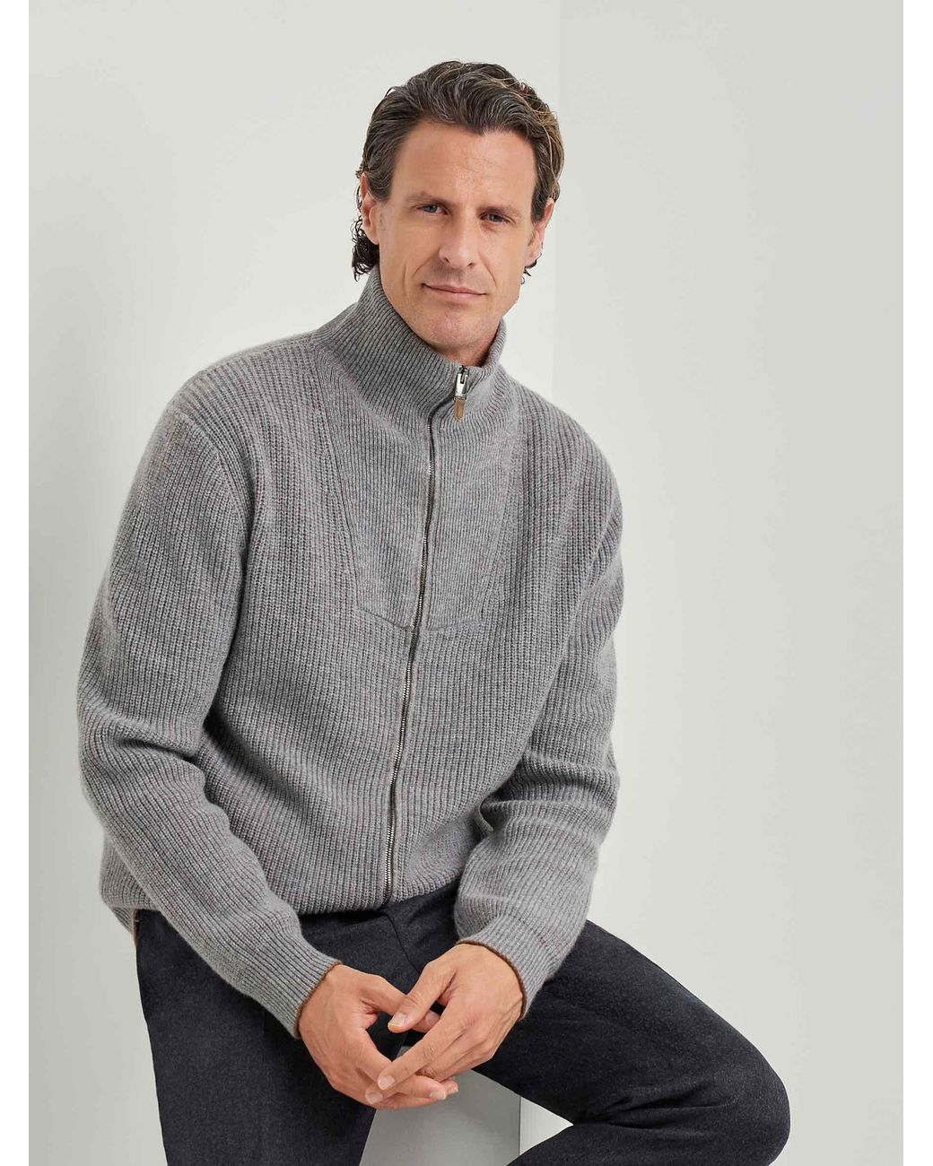 Canali Gray Cashmere Wool Cardigan for men