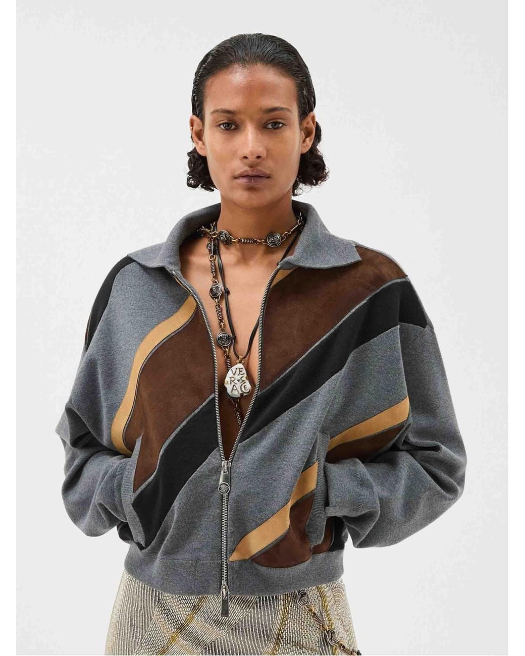 Versace Black Patchwork Leather Cardigan