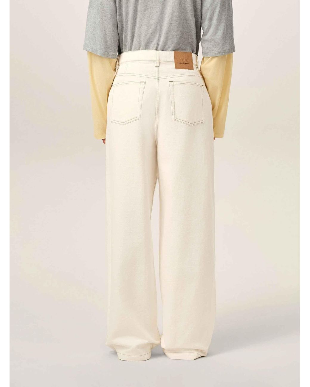 AMI Natural Wide Leg Cotton Jeans for men