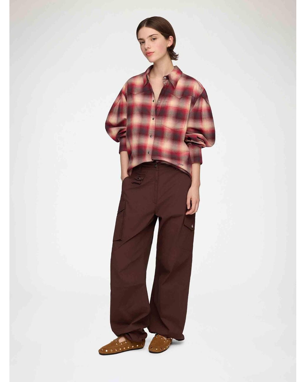 Ganni Red Plaid Casual Shirt
