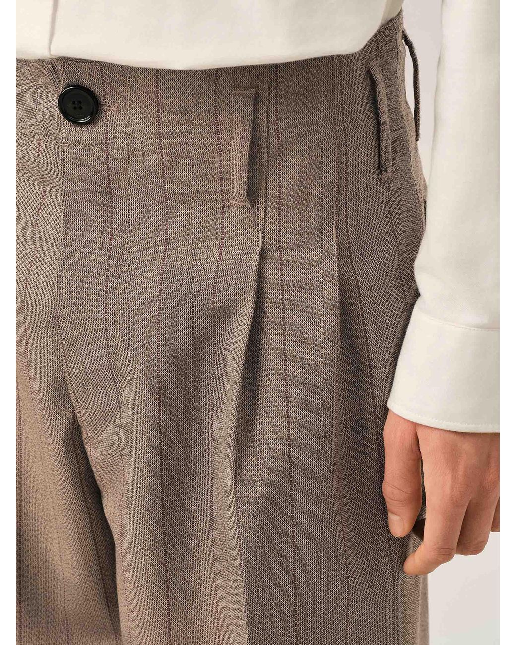 AMI Natural Striped Pleated Pants for men