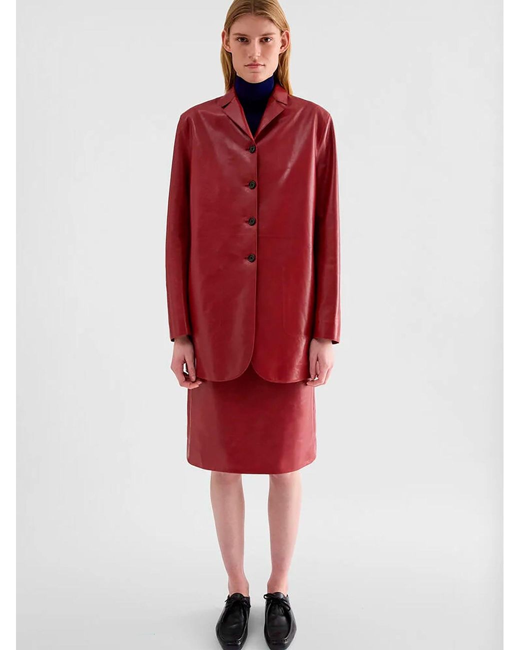 Jil Sander Red Casual Leather Jacket
