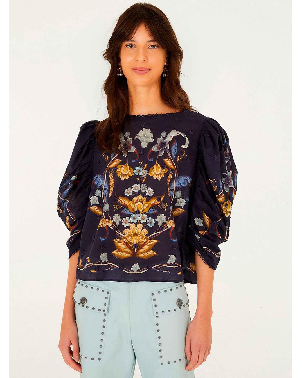 Farm Rio Blue Golden Nature Blouse