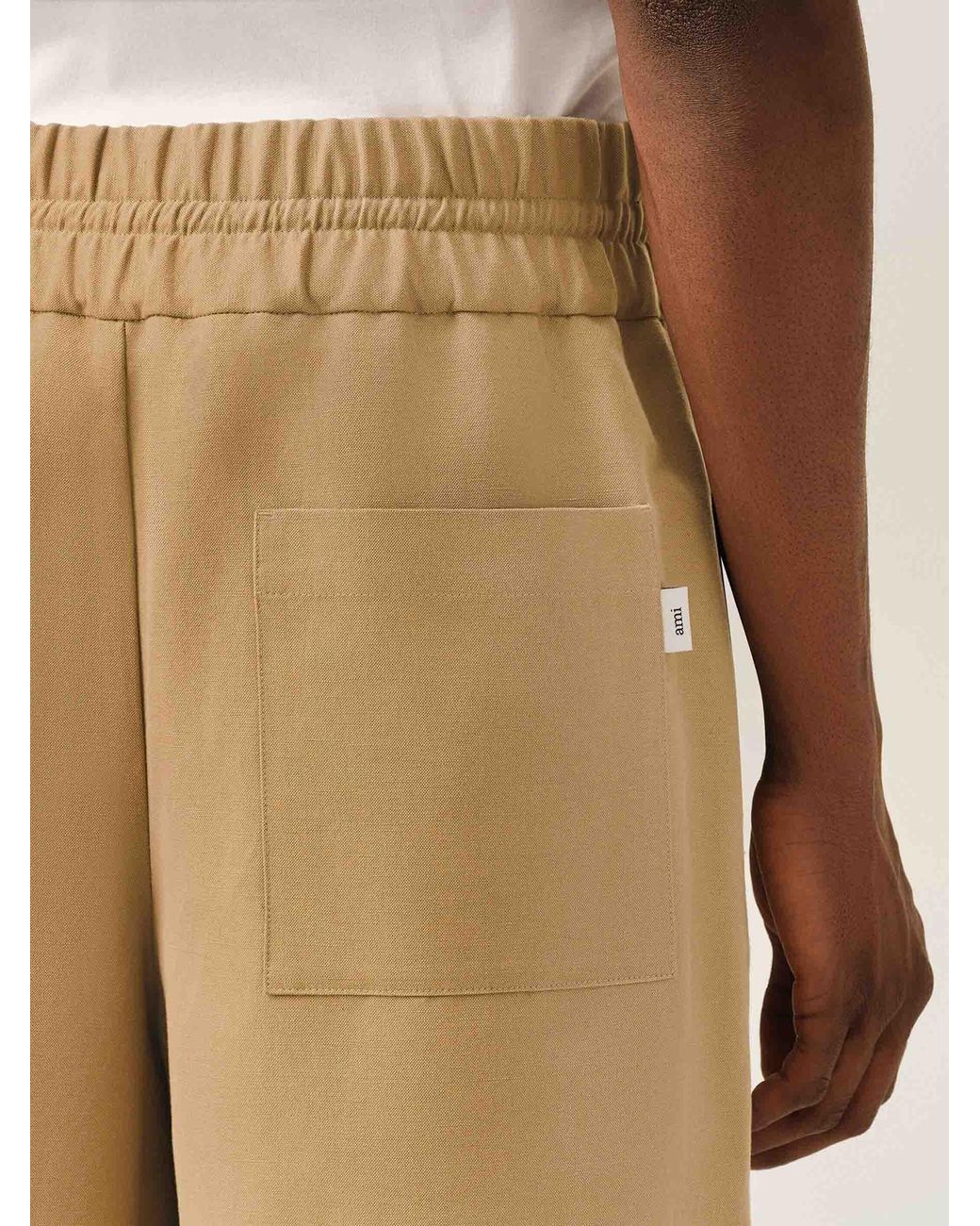 AMI Natural Wide Leg Canvas Shorts for men