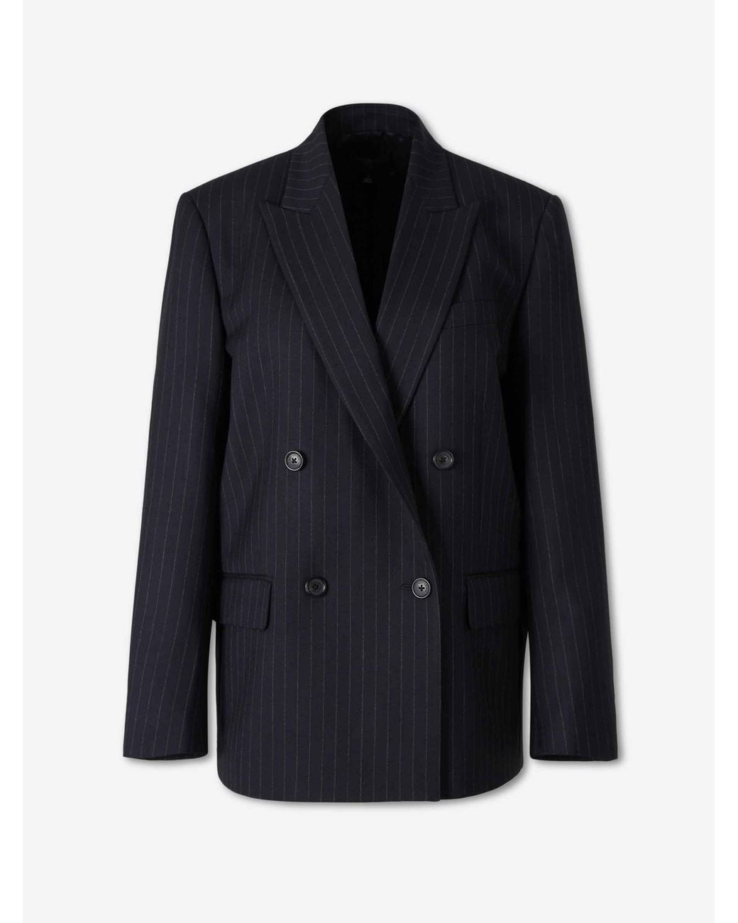 Nili Lotan Blue Double-Breasted Blazer With Pinstripe