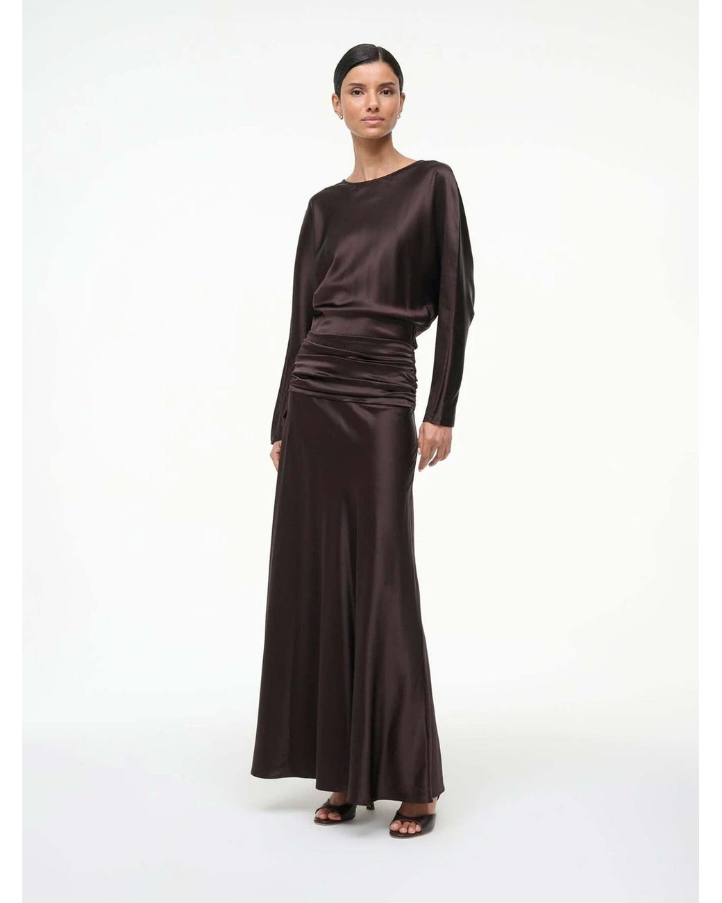 staud brown maxi dress Mabel one-shoulder wool maxi dress in brown - Staud