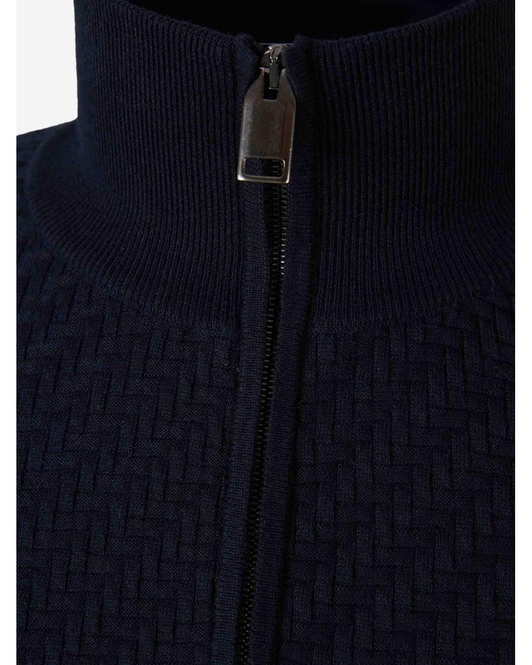Brioni Blue Braided Zip Cardigan for men