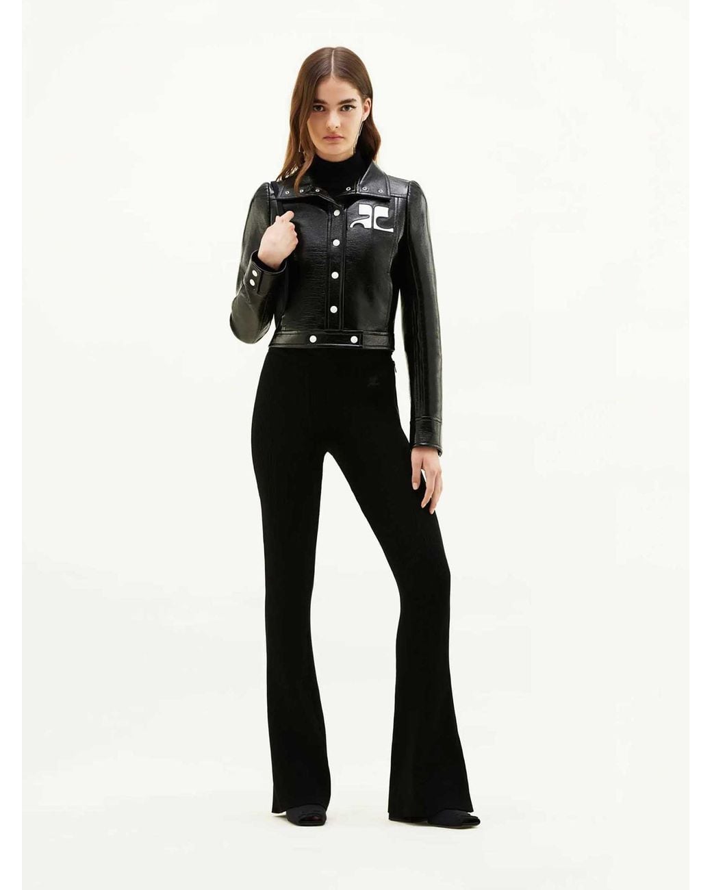 Courreges Black Vinyl Biker Jacket