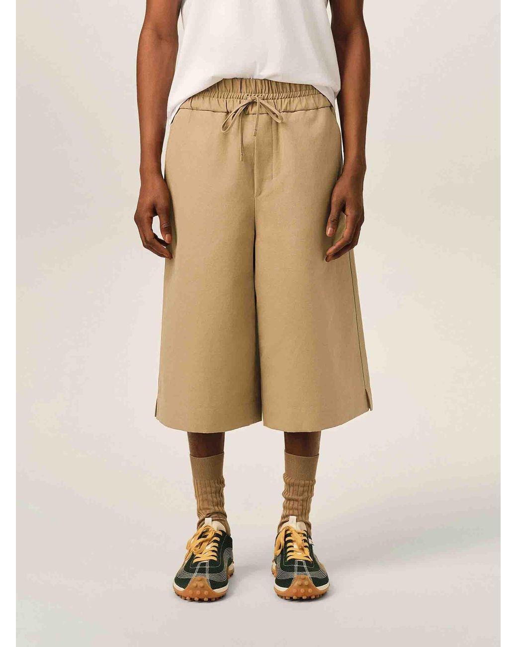 AMI Natural Wide Leg Canvas Shorts for men