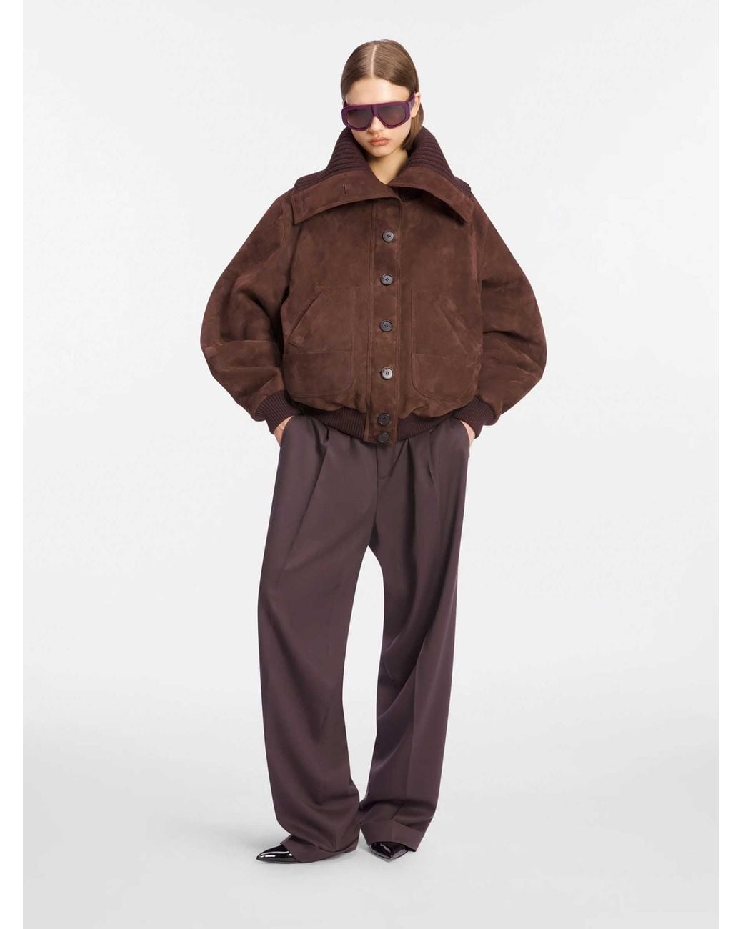 The Attico Brown Leather Bomber Jacket