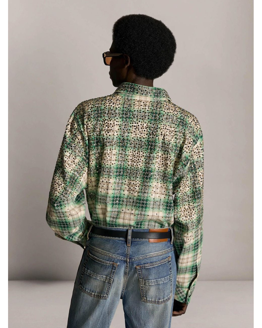 Amiri Green Cotton Shirt With Crystals for men