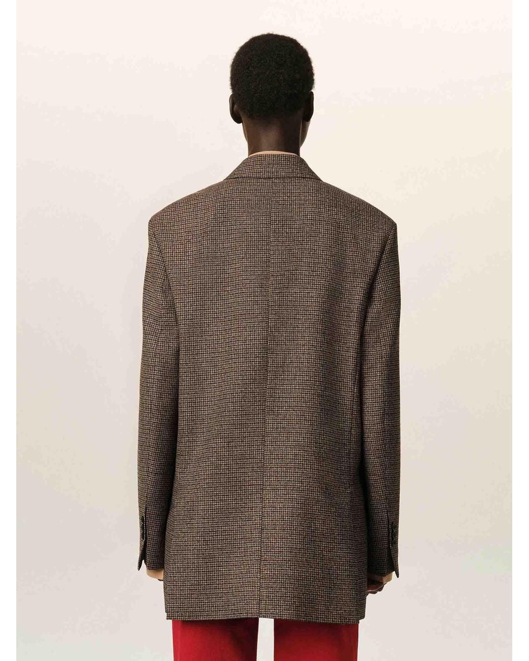 AMI Brown Double-Breasted Printed Blazer
