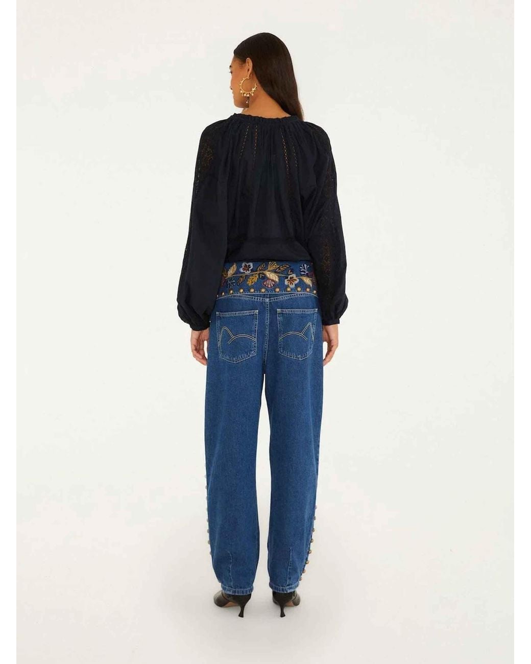 Farm Rio Blue Embroidered Studded Jeans