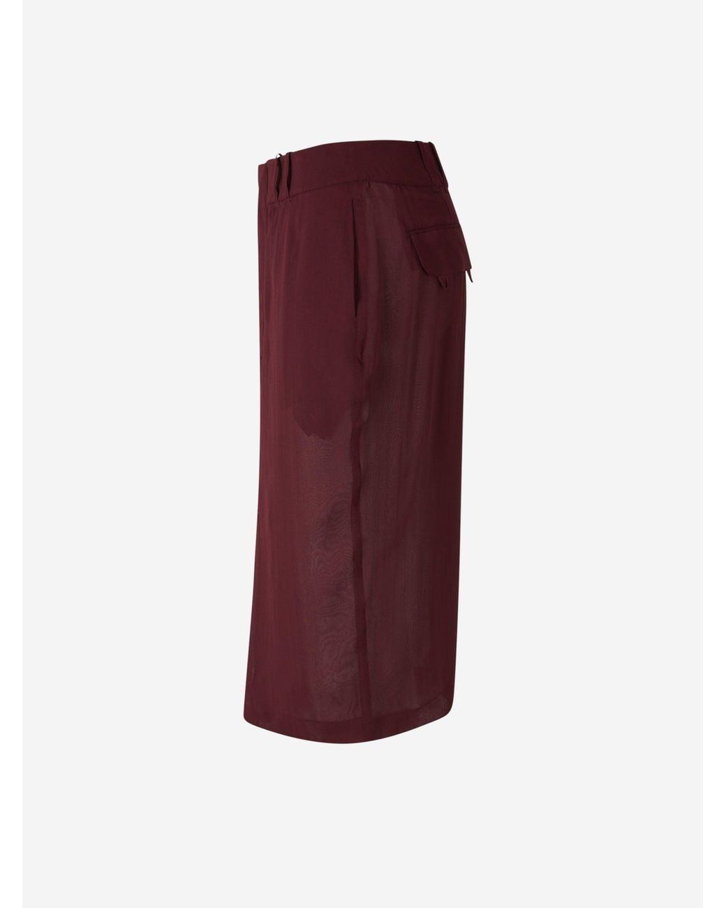 Saint Laurent Red Silk Midi Skirt