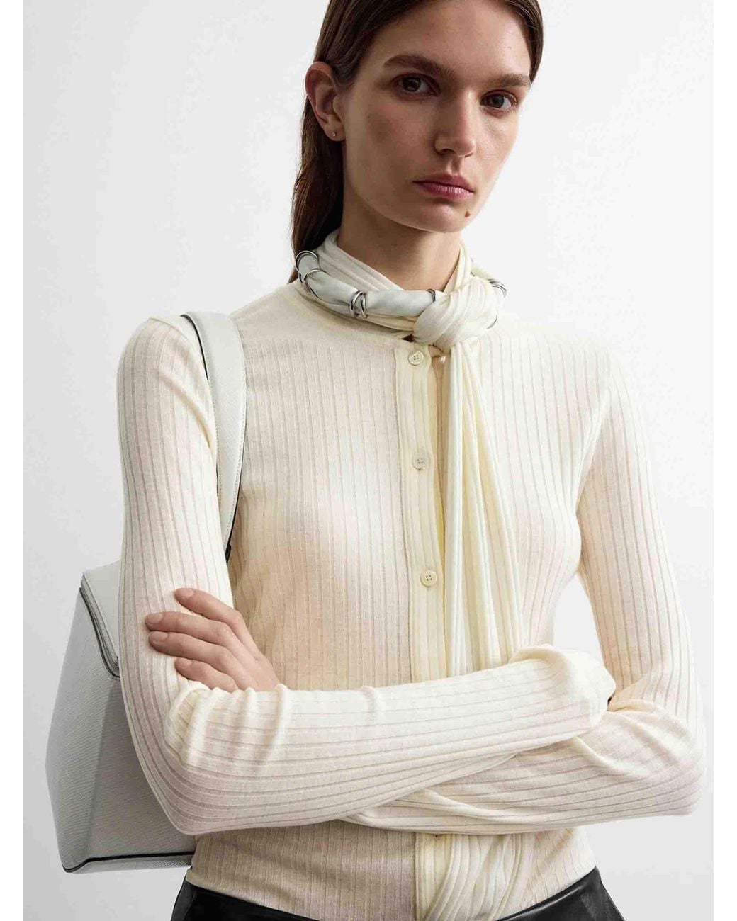 Totême White Knit Blouse With Bow