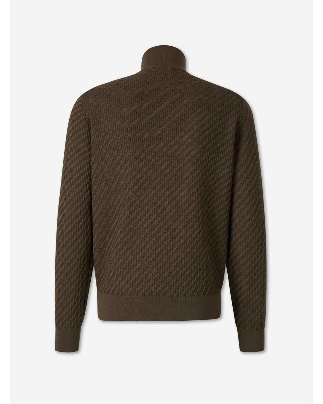 Brioni Green Braided Zip Cardigan for men