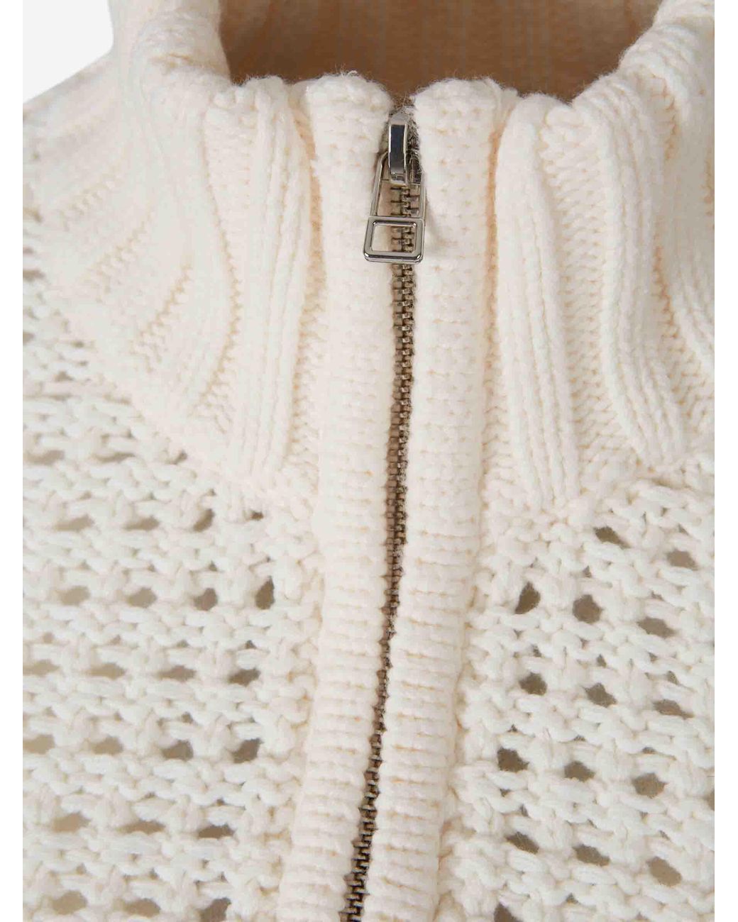 Staud White Openwork Zip Cardigan