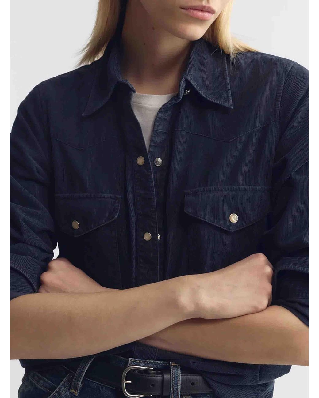 Nili Lotan Blue Travis Corduroy Shirt