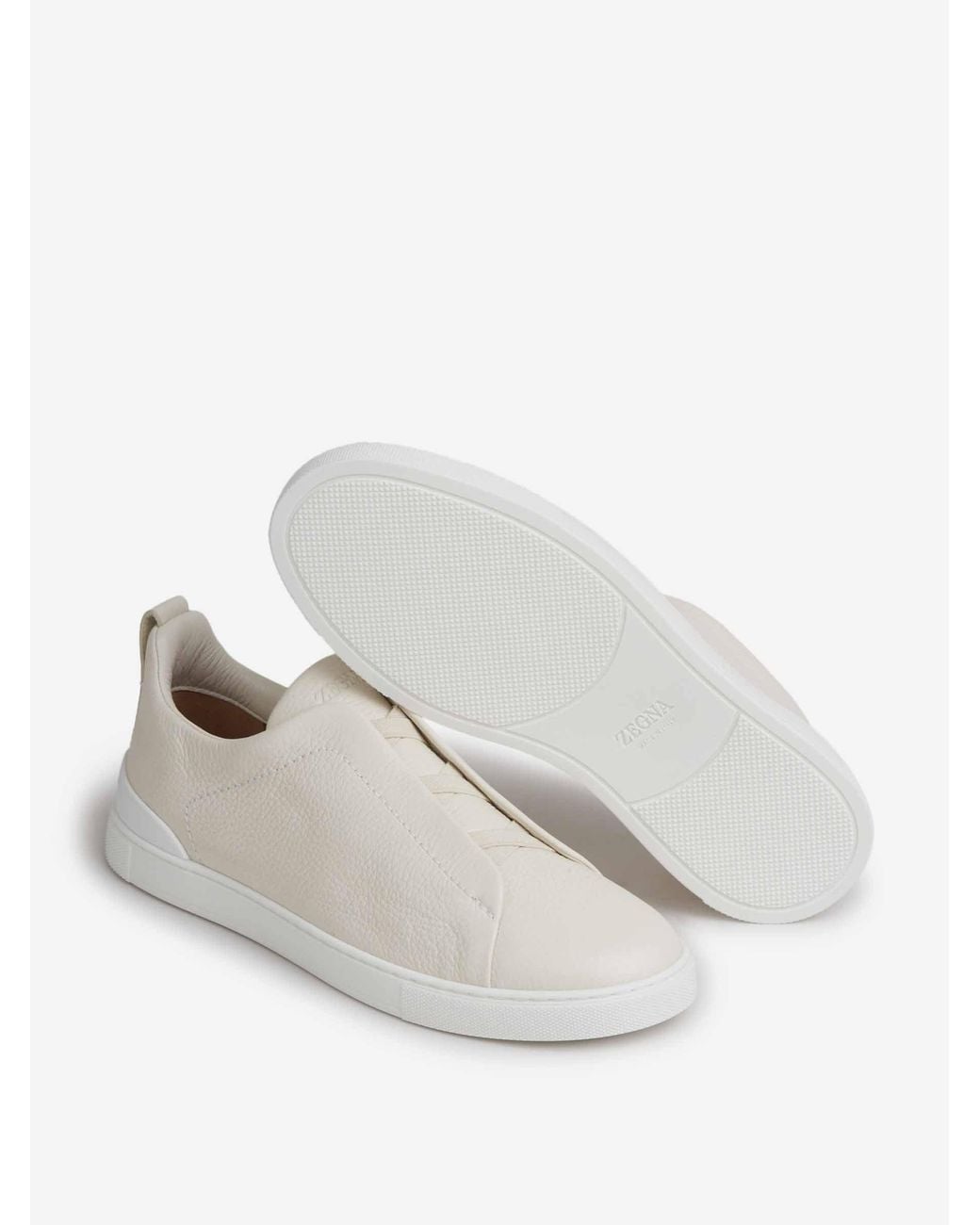 Zegna White Triple Stitch Sneakers for men