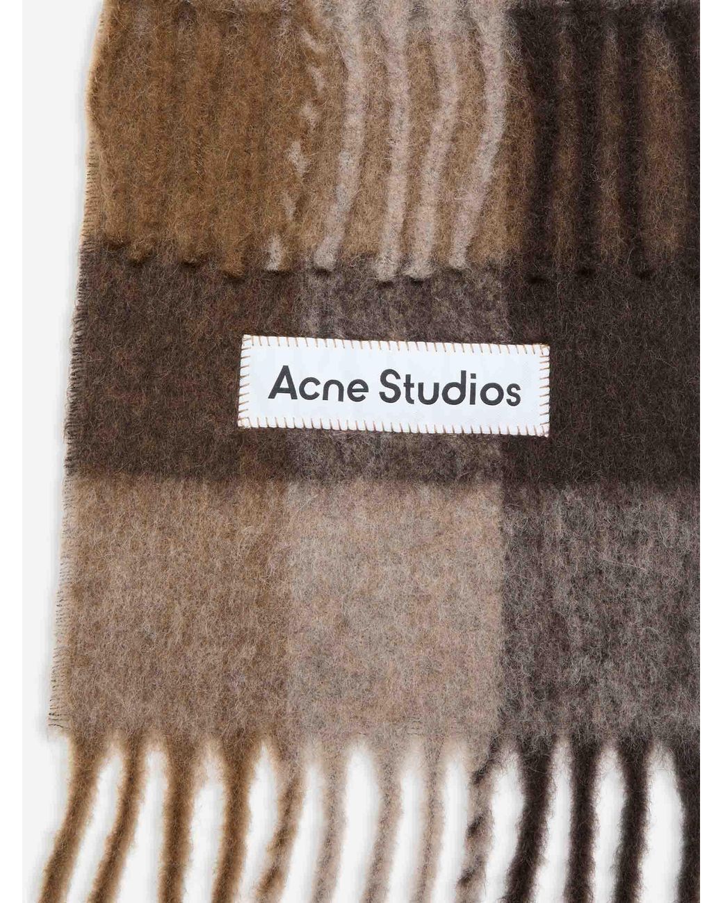 Acne Brown Wool Plaid Scarf